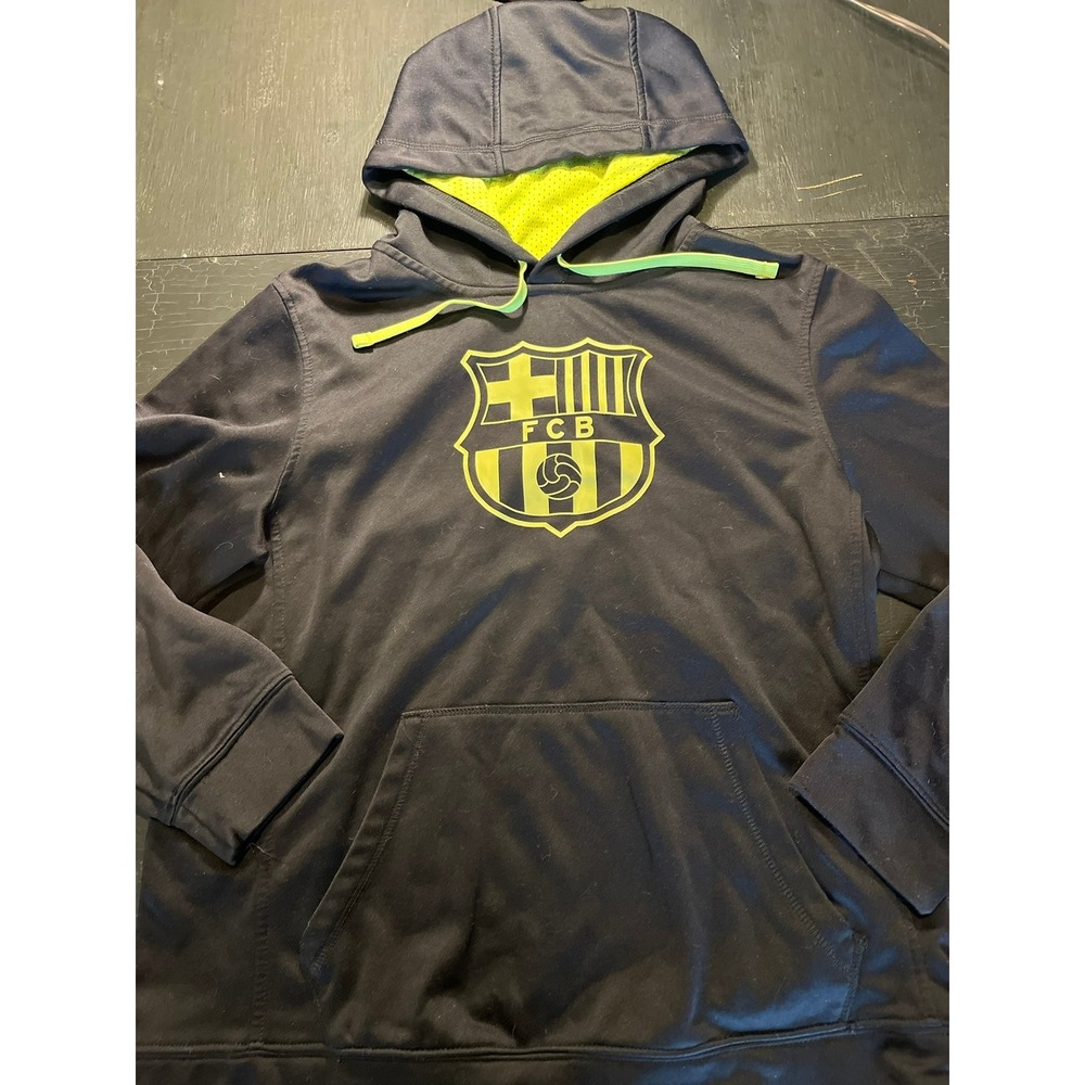 FC Barcelona Soccer‎ Hoodie Pullover Black Neon Green Youth Size S